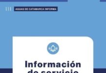Información de servicio de Aguas de Catamarca para la zona este de la Capital